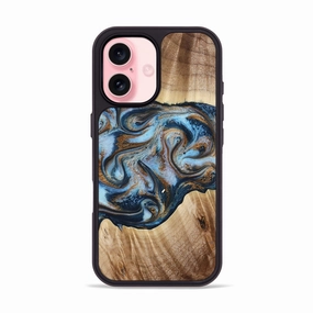 Iphone 16 Wood Phone Case - Bertie (Teal & Gold, 779219) Anti Finger Stain