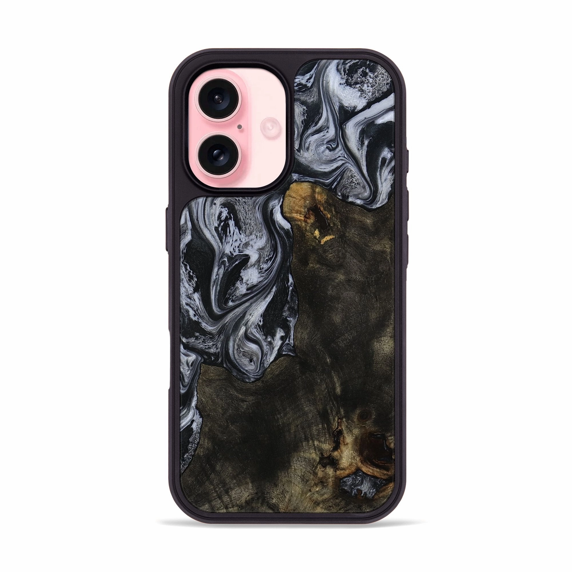 Shatterproof Glass Iphone 16 Wood Phone Case - Jaycee (Black & White, 780755)