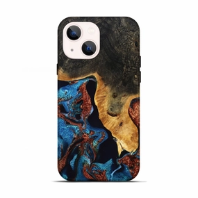 Fingerprint Resistant Screen Iphone 13 Wood Live Edge Phone Case - Baylor (Teal & Gold, 776888)