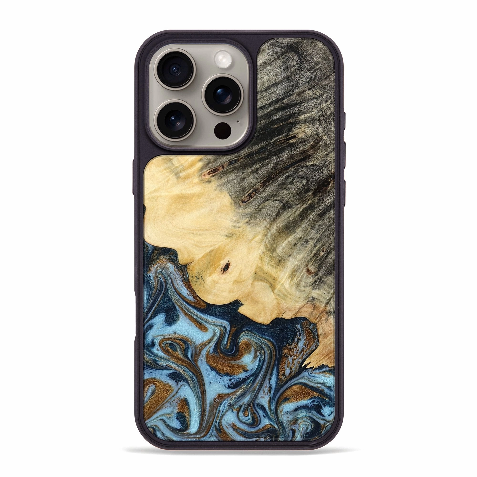 HD Clarity Screen Guard Iphone 16 Pro Max Wood Phone Case - Rosella (Teal & Gold, 773181)