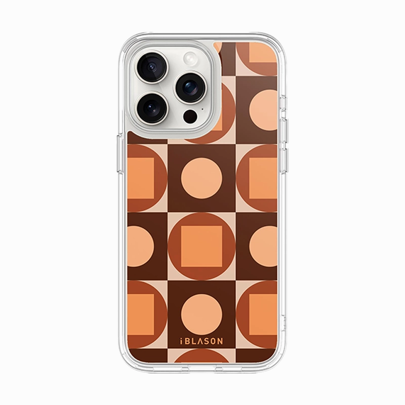 Iphone 14 Pro Max Halo Magsafe Cute Phone Case - Brown Retro Geometric Oleophobic Coating