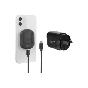 Reinforced Cable Desktop Charger 3Sixt All In 1 Magsafe Charger   20W Wall Charger - Black