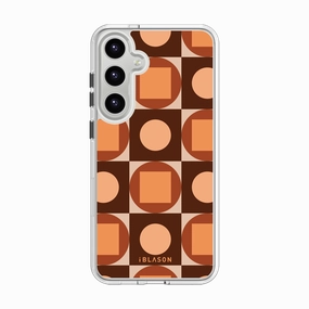 Galaxy S24 Plus Halo Magsafe Cute Phone Case - Brown Retro Geometric Shock Absorption Anti Finger Streak