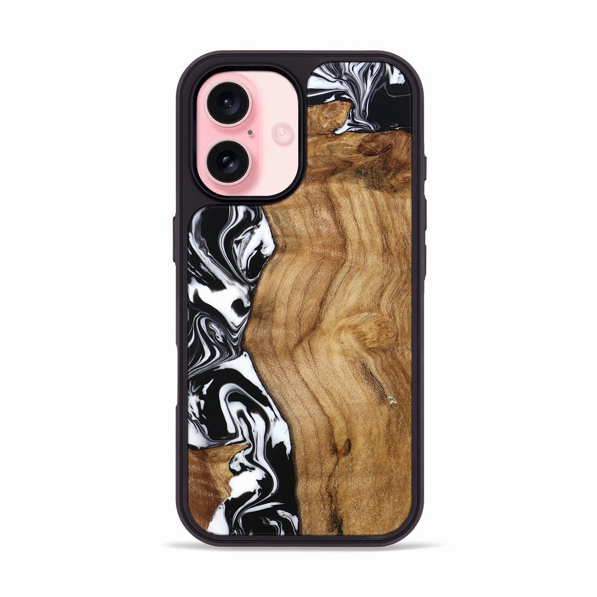 Iphone 16 Wood Phone Case - Belen (Black & White, 777566) Edge Guard