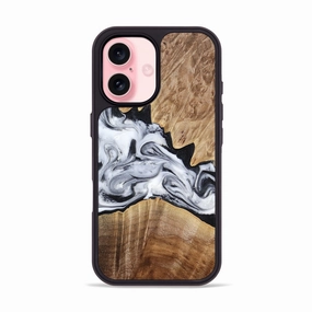 Bubble Resistant Film Rounded Edges Iphone 16 Wood Phone Case - Thurman (Black & White, 778560)