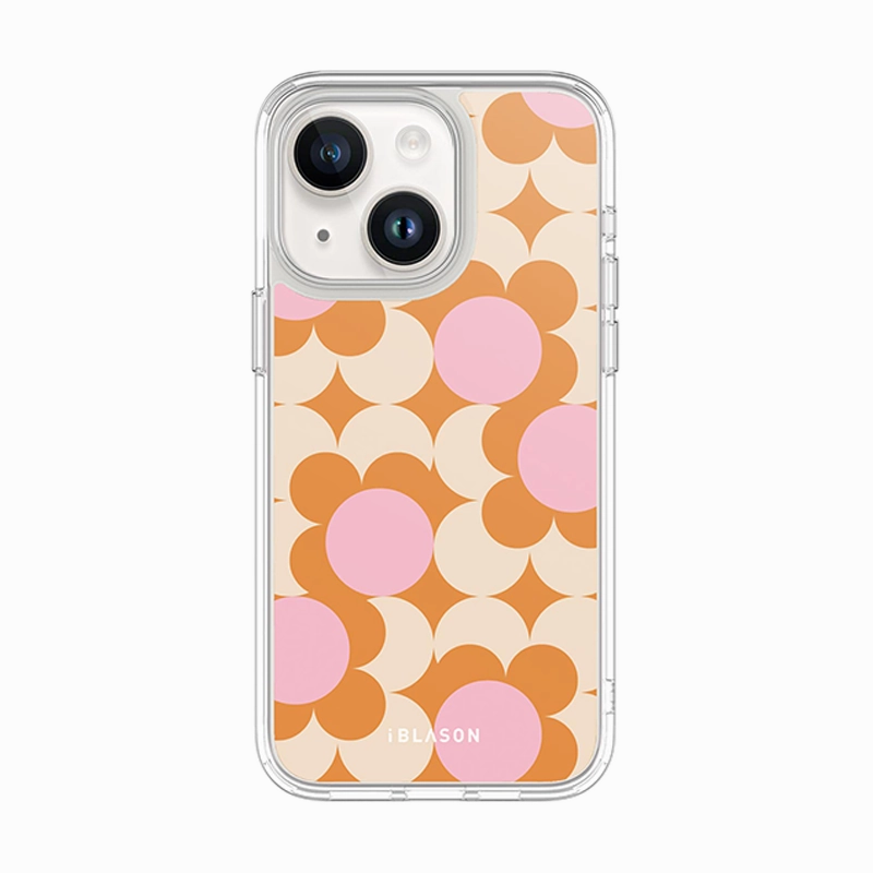 Shock Proof Film Anti Shock Film Iphone 14 Halo Magsafe Cute Phone Case - Orange Retro Geometric