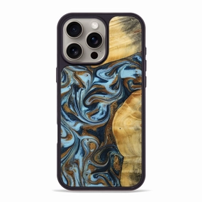 Case Friendly Iphone 16 Pro Max Wood Phone Case - Luvenia (Teal & Gold, 772350)