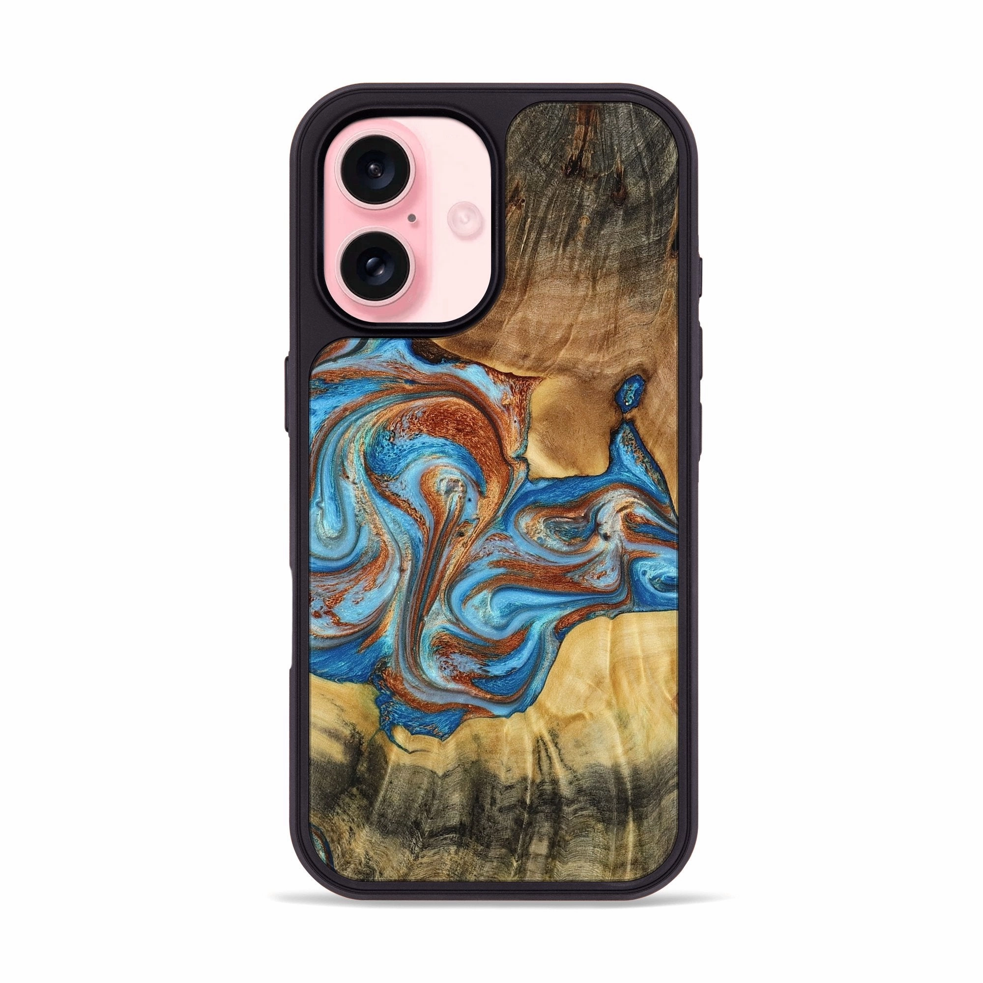 Iphone 16 Wood Phone Case - Shara (Teal & Gold, 772660) Anti Blue Light Anti Fog