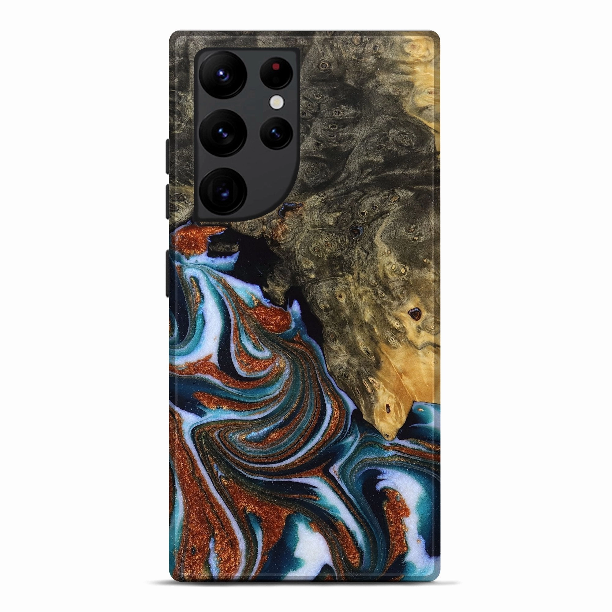 Galaxy S22 Ultra Wood Live Edge Phone Case - Shameka (Teal & Gold, 767061) Anti Fingerprint Shield