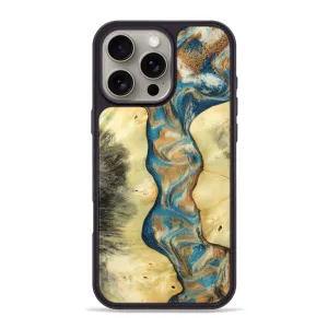 Anti Static Protective Cover Iphone 16 Pro Max Wood Phone Case - Alissa (Teal & Gold, 780733)