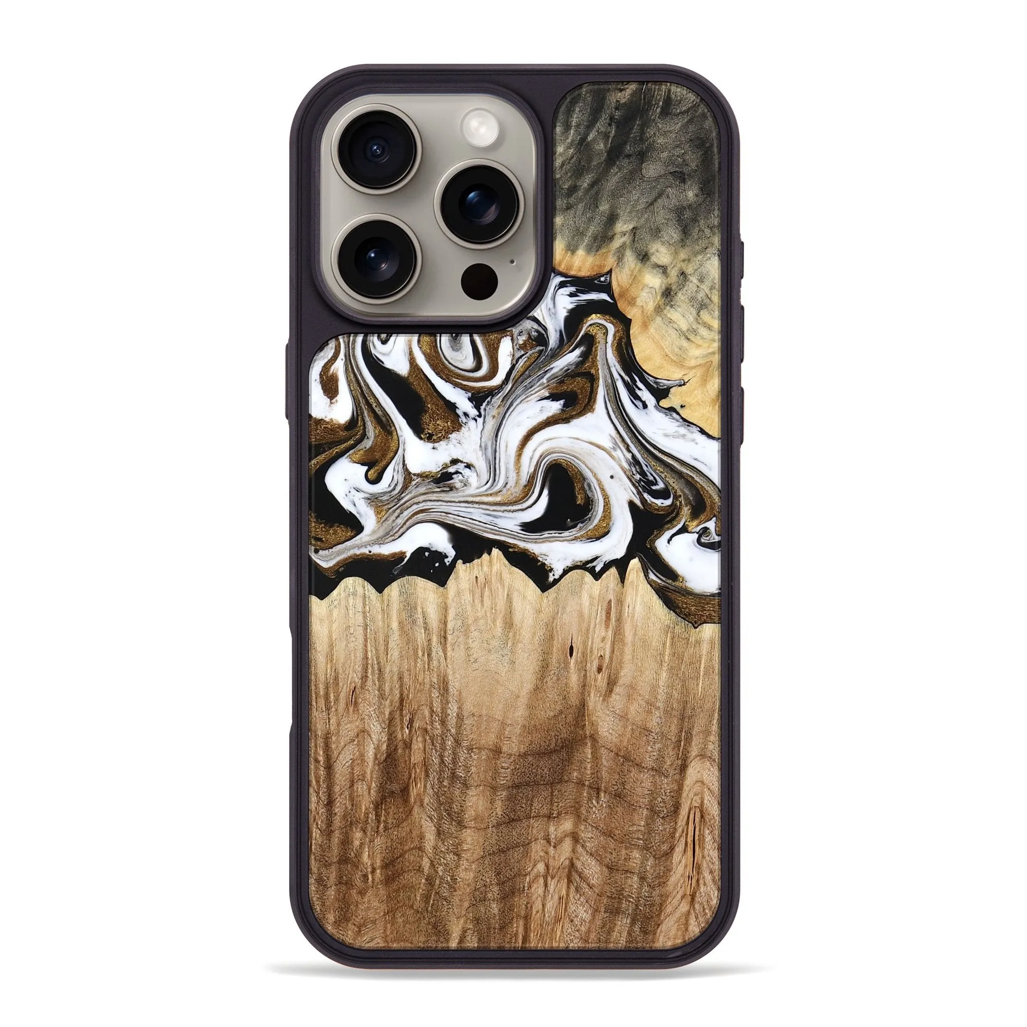 Iphone 16 Pro Max Wood Phone Case - Arleen (Black & White, 776236) Scratch Resistant Coating Scratch Protection