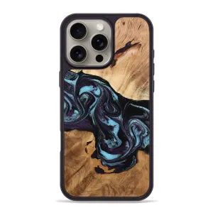 Iphone 16 Pro Max Wood Phone Case - Baylee (Blue, 777011) Anti Glare Film Scratch Proof Glass