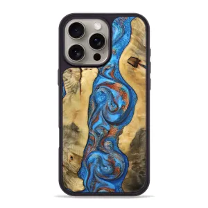 Anti Yellowing Case Friendly Glass Iphone 16 Pro Max Wood Phone Case - Carson (Teal & Gold, 781704)