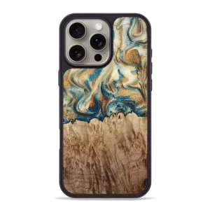 Fingerprint Resistant Crystal Clear Iphone 16 Pro Max Wood Phone Case - Cristal (Teal & Gold, 778545)