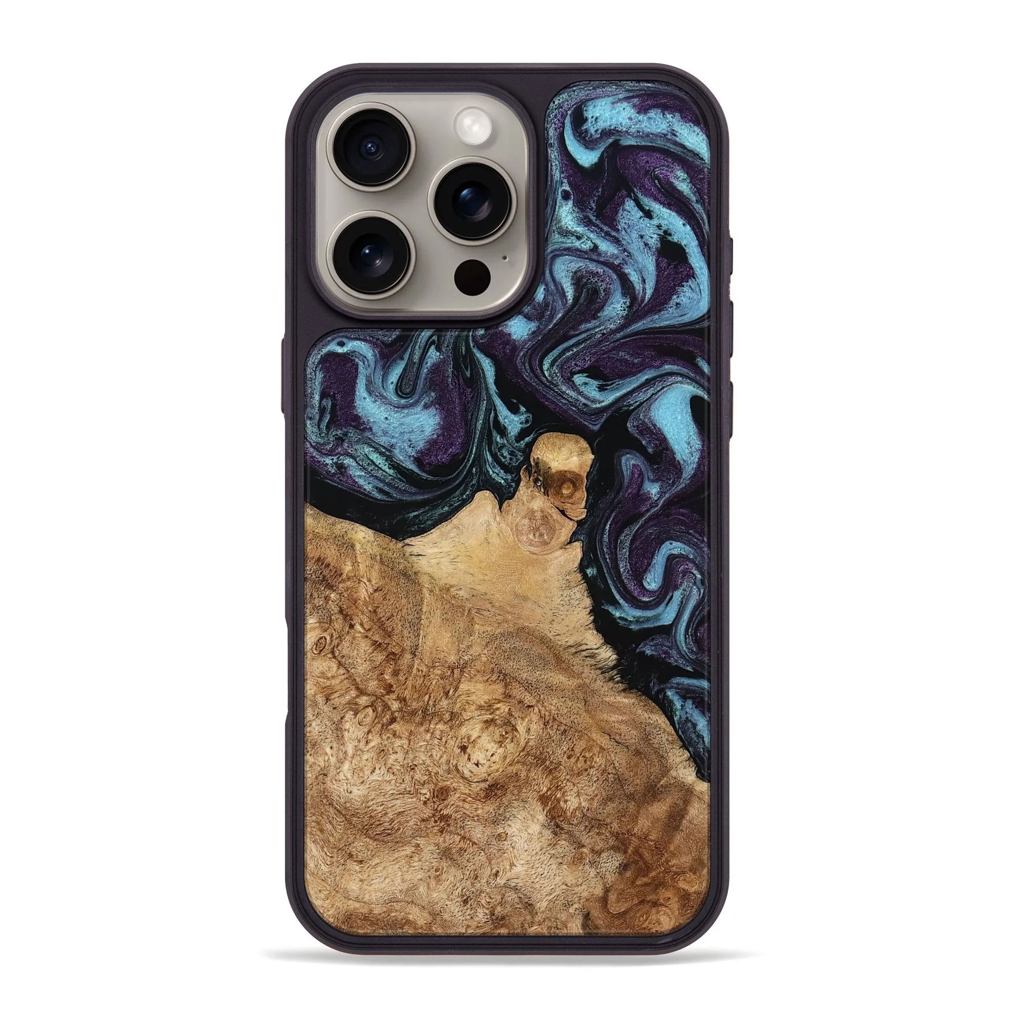 Iphone 16 Pro Max Wood Phone Case - Dalia (Blue, 776008) Protective Layer Self Healing