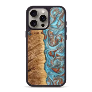 Iphone 16 Pro Max Wood Phone Case - Elian (Teal & Gold, 776551) Anti Reflection Screen