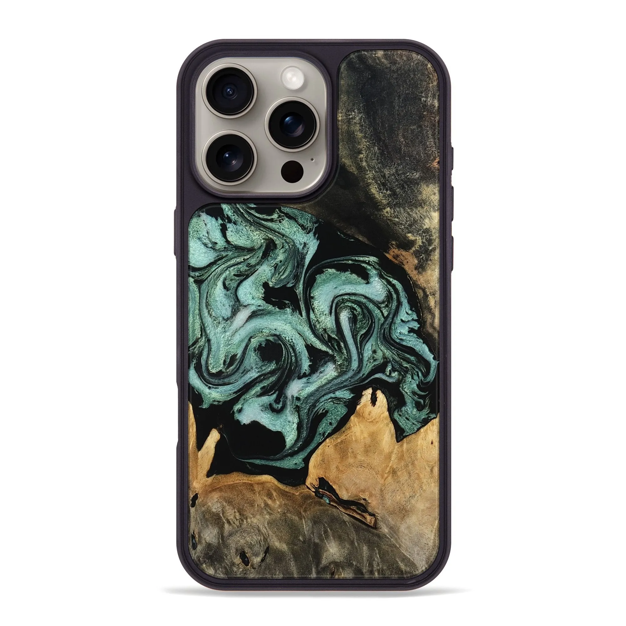 Iphone 16 Pro Max Wood Phone Case - Elna (Green, 781740) Anti Reflection Raised Edges