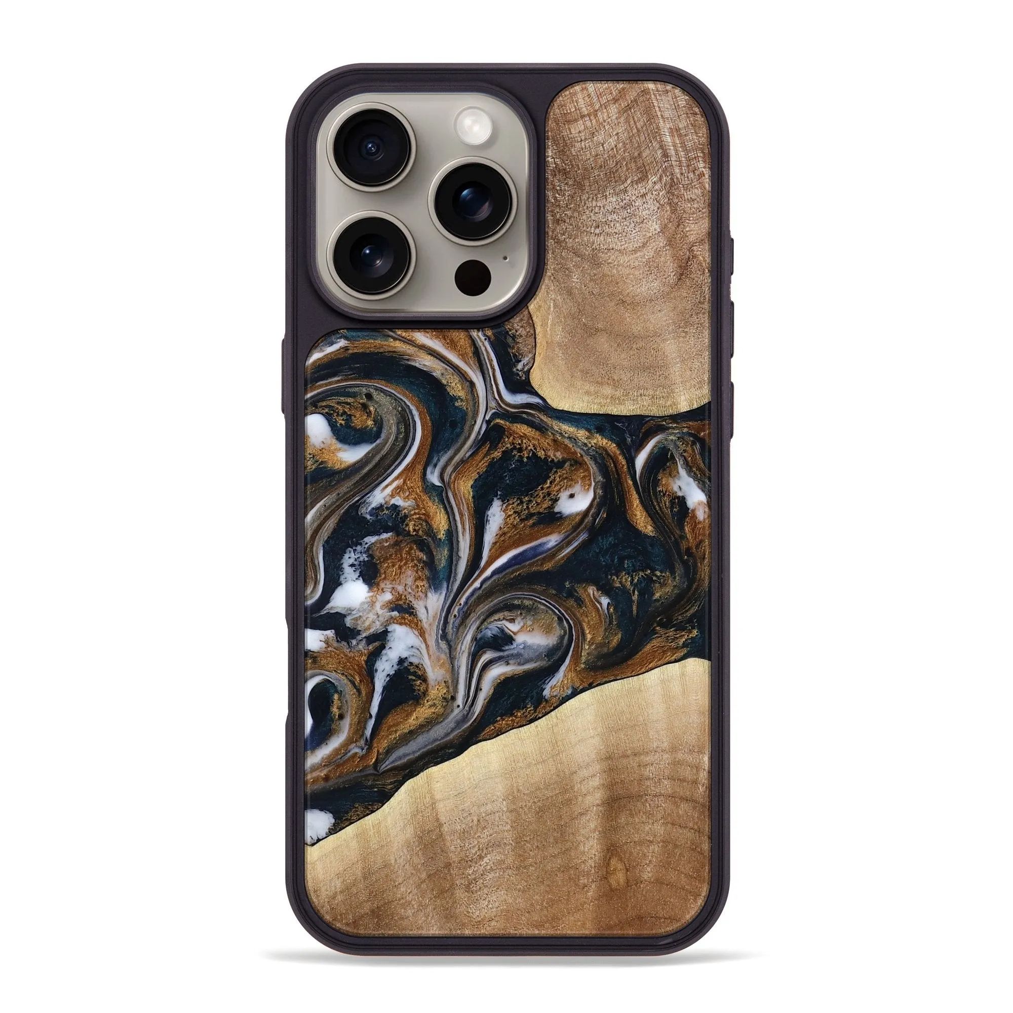 Iphone 16 Pro Max Wood Phone Case - Emanuel (Teal & Gold, 779232) Slim Screen Protector
