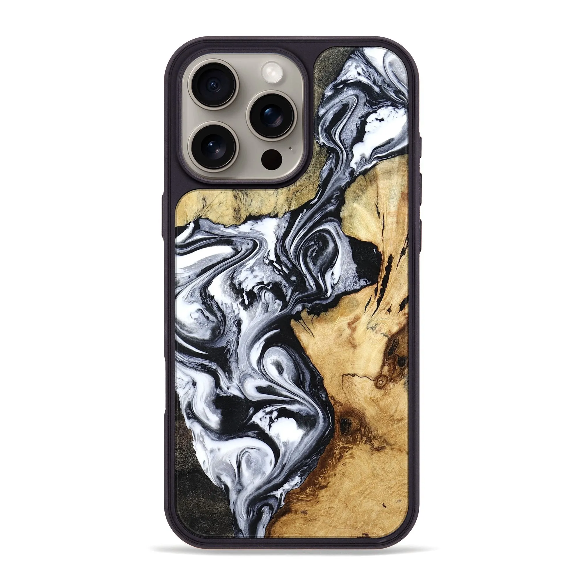 Iphone 16 Pro Max Wood Phone Case - Estevan (Black & White, 780967) Drop Resistant
