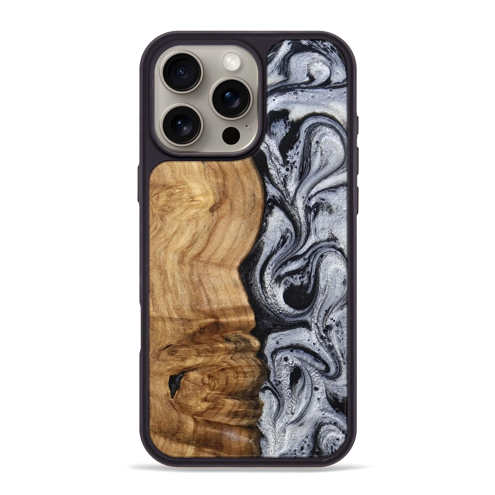 Iphone 16 Pro Max Wood Phone Case - Eulalia (Black & White, 777567) Rounded Edges Shock Proof Film