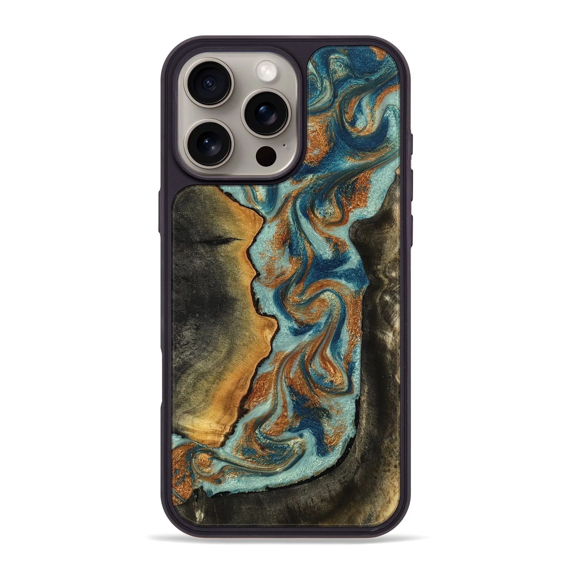 Iphone 16 Pro Max Wood Phone Case - Jayla (Teal & Gold, 780426) Crystal Clear