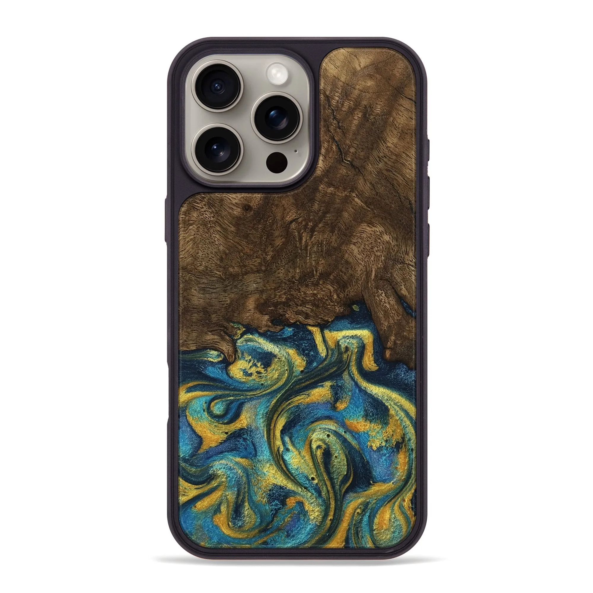 Anti Dust Film Iphone 16 Pro Max Wood Phone Case - Jordin (Teal & Gold, 778653)