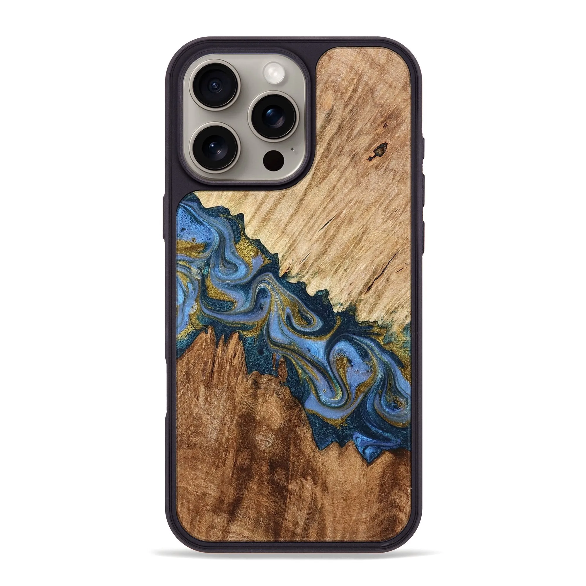 Iphone 16 Pro Max Wood Phone Case - Kaizen (Teal & Gold, 778188) Easy Installation