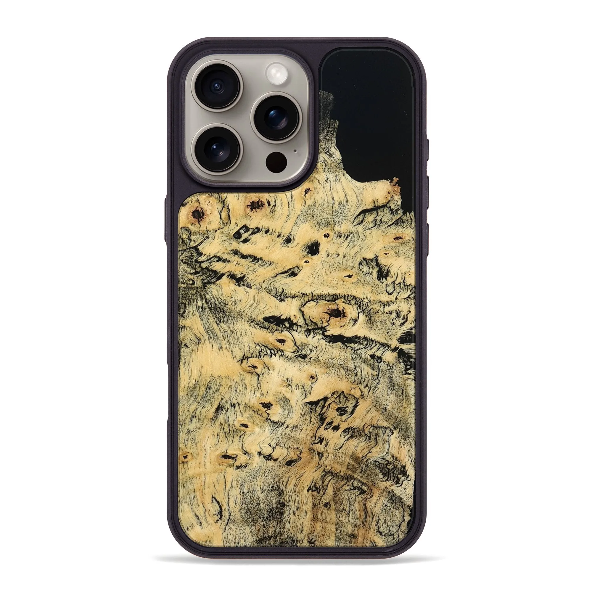 Raised Edges Case Friendly Glass Iphone 16 Pro Max Wood Phone Case - Kami (Wood Burl, 777744)