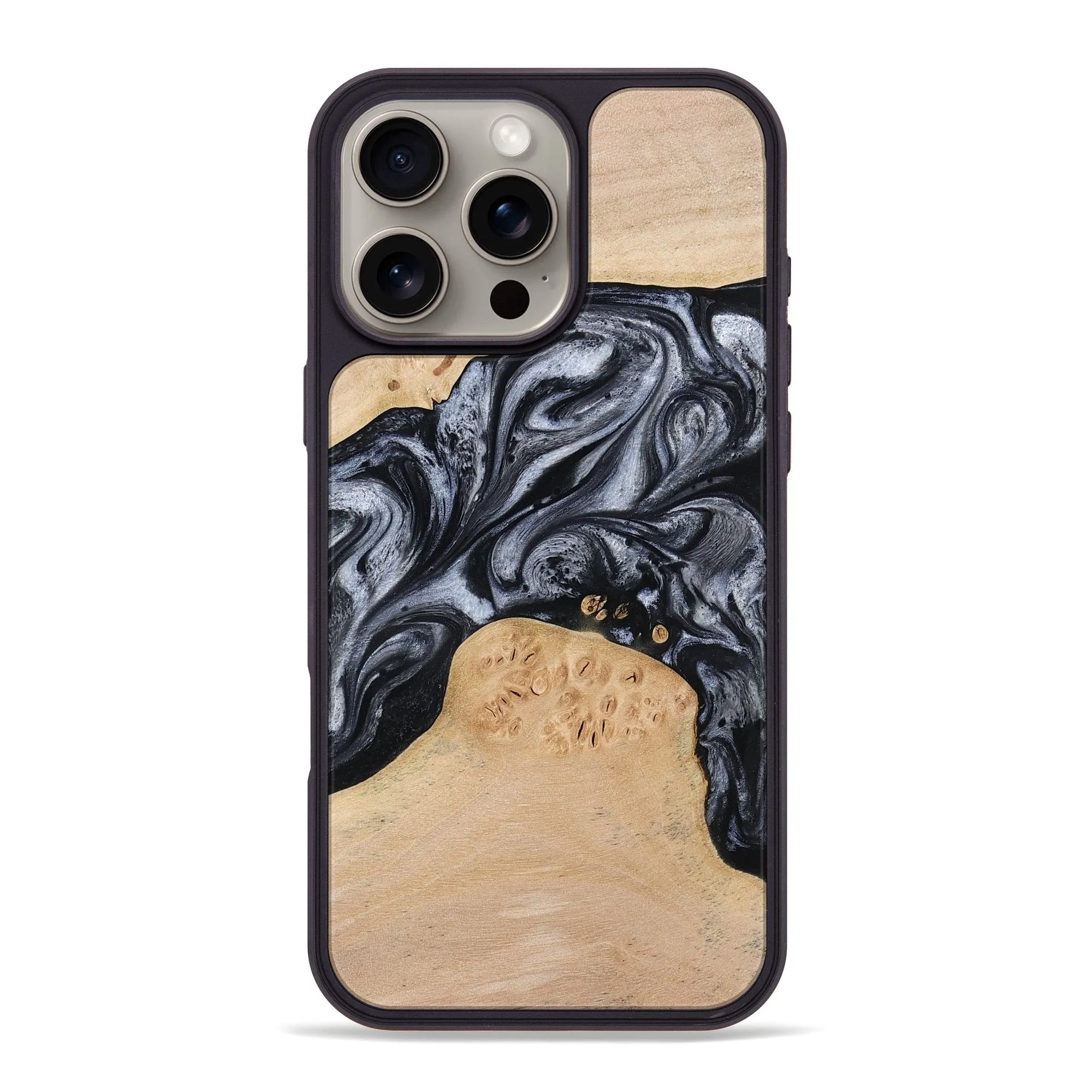 Protective Cover Iphone 16 Pro Max Wood Phone Case - Kandace (Black & White, 777148)