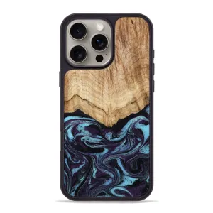 Iphone 16 Pro Max Wood Phone Case - Kaylyn (Blue, 780093) Edge to Edge Protection Anti Finger Stain