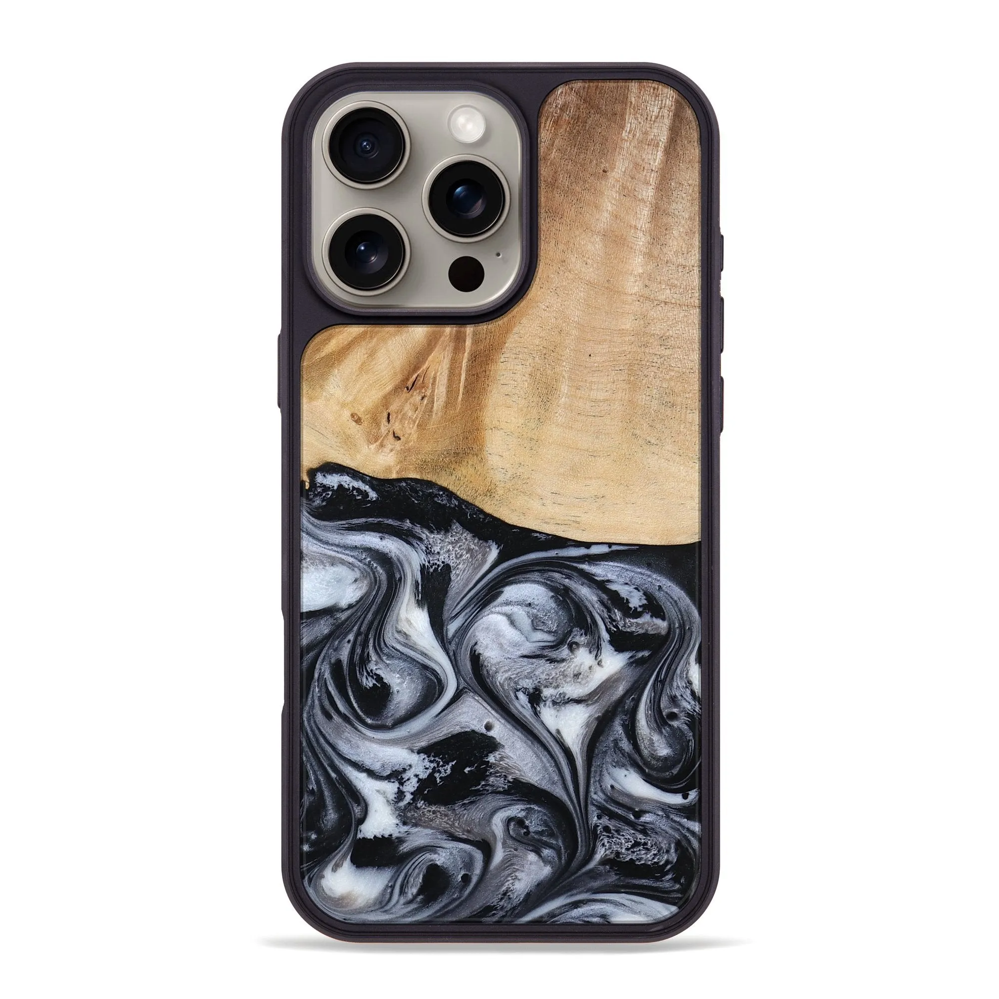 Anti Spy Fingerprint Resistant Iphone 16 Pro Max Wood Phone Case - Kenneth (Black & White, 781120)
