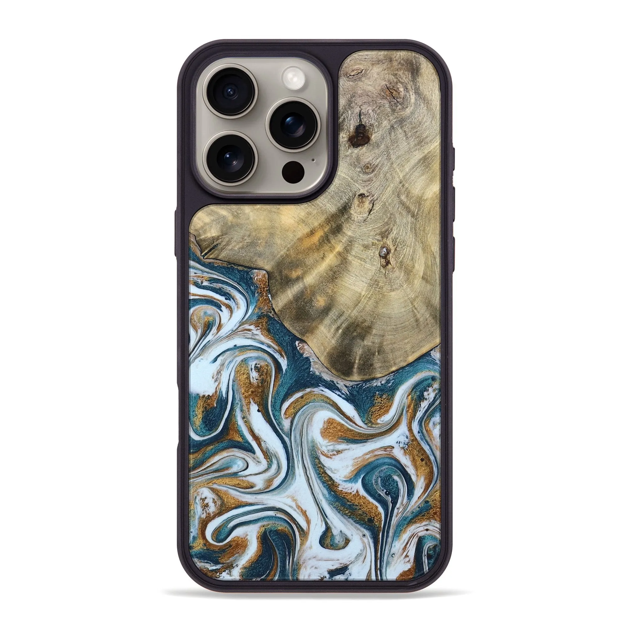 Iphone 16 Pro Max Wood Phone Case - Kirstin (Teal & Gold, 780494) Protective Film Anti Reflection Coating