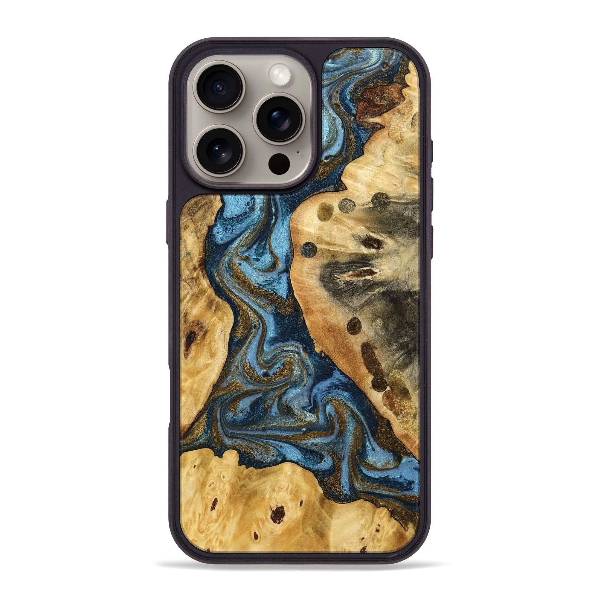 Protective Screen Iphone 16 Pro Max Wood Phone Case - Latanya (Teal & Gold, 775494)