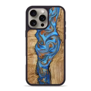 Anti Finger Stain Iphone 16 Pro Max Wood Phone Case - Lennie (Teal & Gold, 780981)