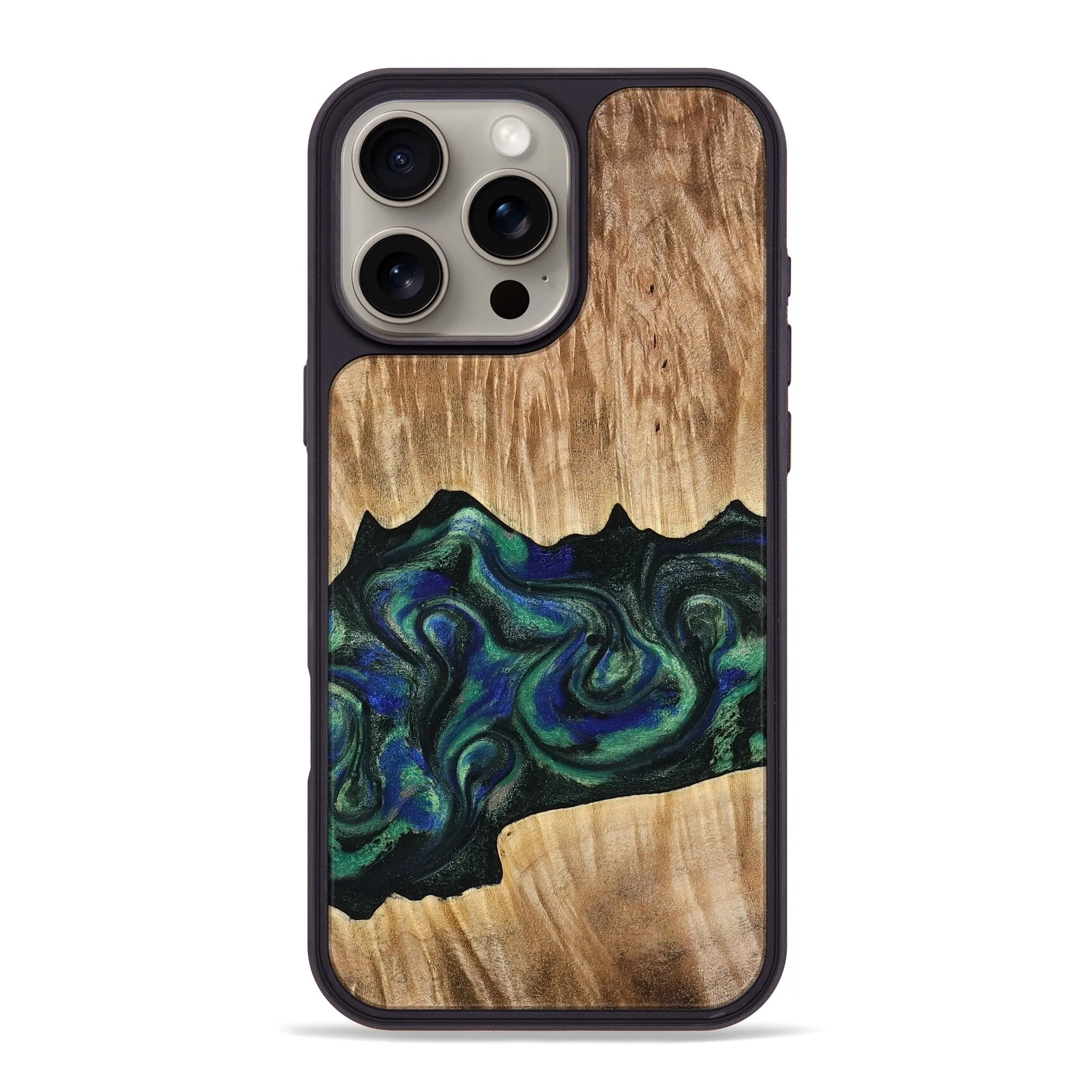Iphone 16 Pro Max Wood Phone Case - Leo (Green, 778566) Raised Edges Anti Finger Streak