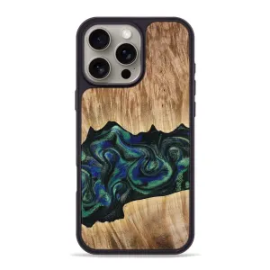 Iphone 16 Pro Max Wood Phone Case - Leo (Green, 778566) Raised Edges Anti Finger Streak