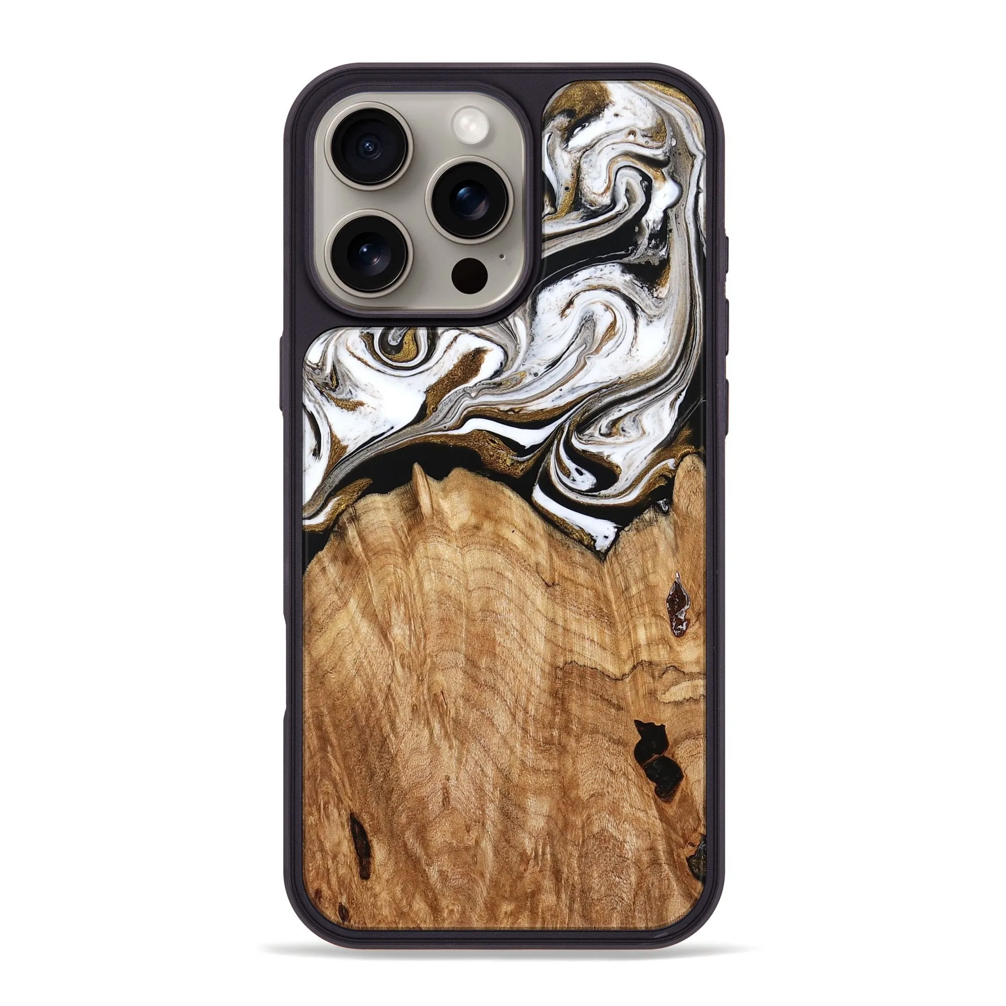 Iphone 16 Pro Max Wood Phone Case - Leonel (Black & White, 777999) Anti Fingerprint Coating Impact Protection