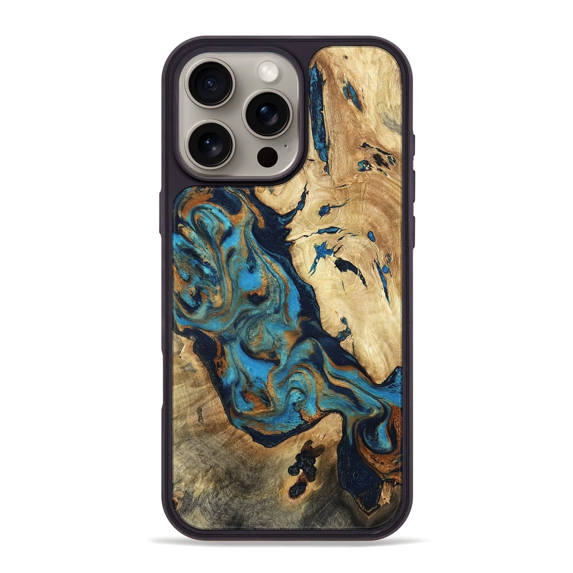 Anti Static Protective Film Iphone 16 Pro Max Wood Phone Case - Pablo (Teal & Gold, 781669)