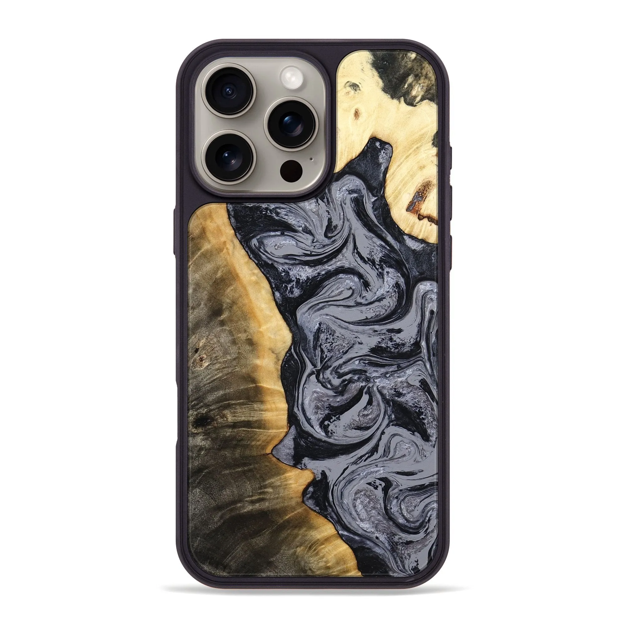 Anti Reflection Screen Iphone 16 Pro Max Wood Phone Case - Rayna (Black & White, 780439)