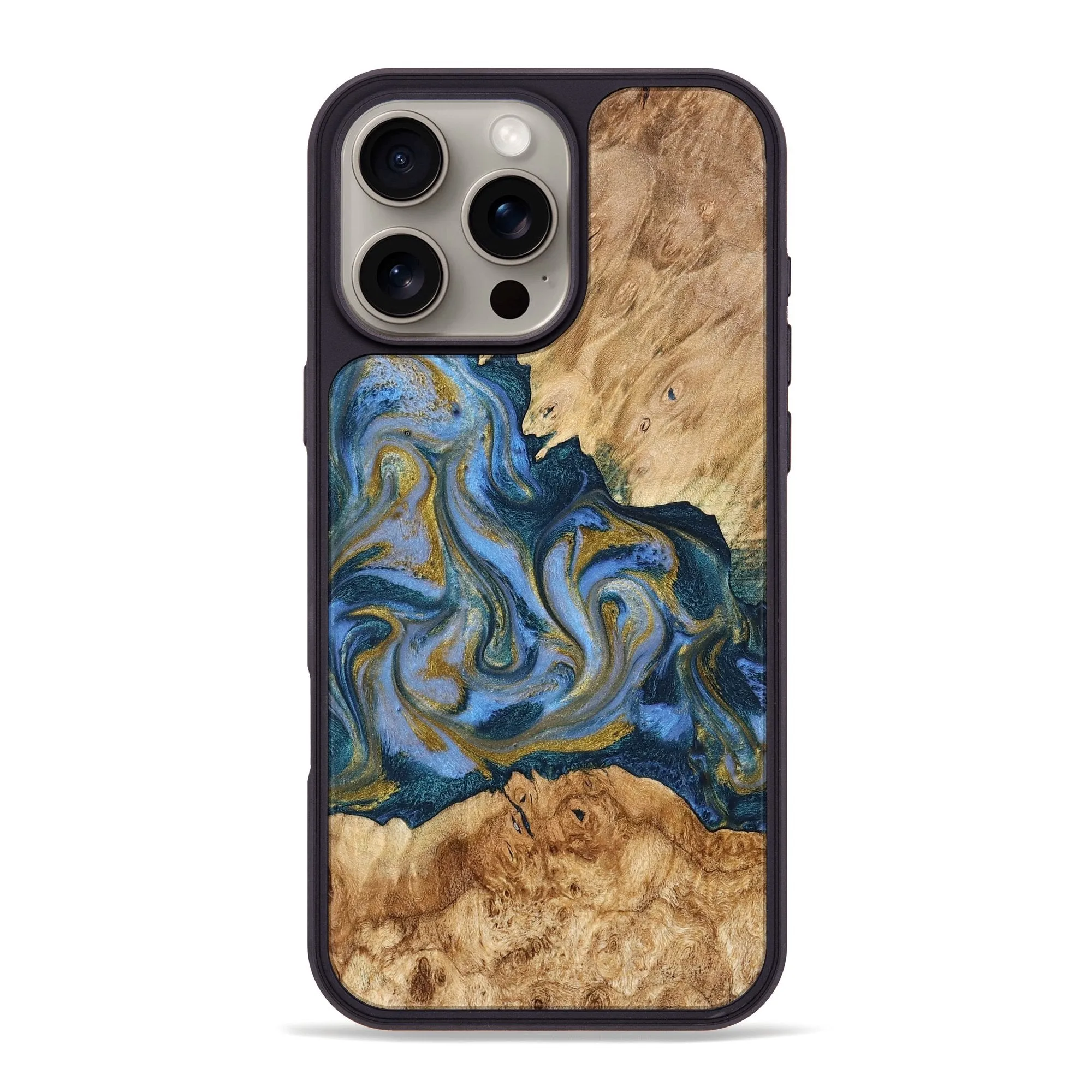 Iphone 16 Pro Max Wood Phone Case - Rufus (Teal & Gold, 776773) Ultra Clear Anti Finger Mark
