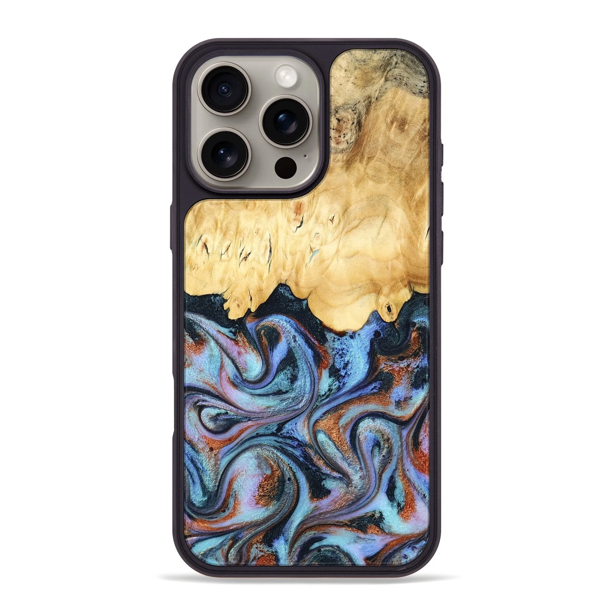 Anti Spy Anti Fingerprint Shield Iphone 16 Pro Max Wood Phone Case - Shad (Teal & Gold, 779558)