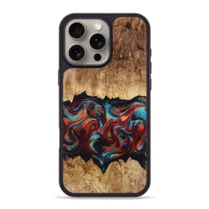 Iphone 16 Pro Max Wood Phone Case - Shawna (Teal & Gold, 780960) Fingerprint Resistant