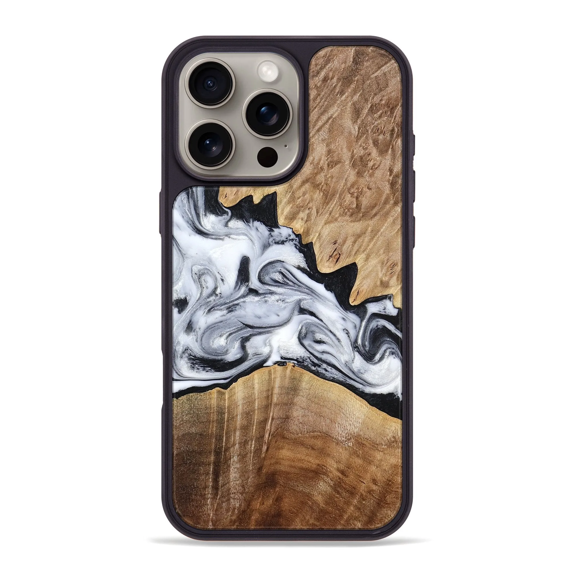 Iphone 16 Pro Max Wood Phone Case - Thurman (Black & White, 778560) Privacy Screen
