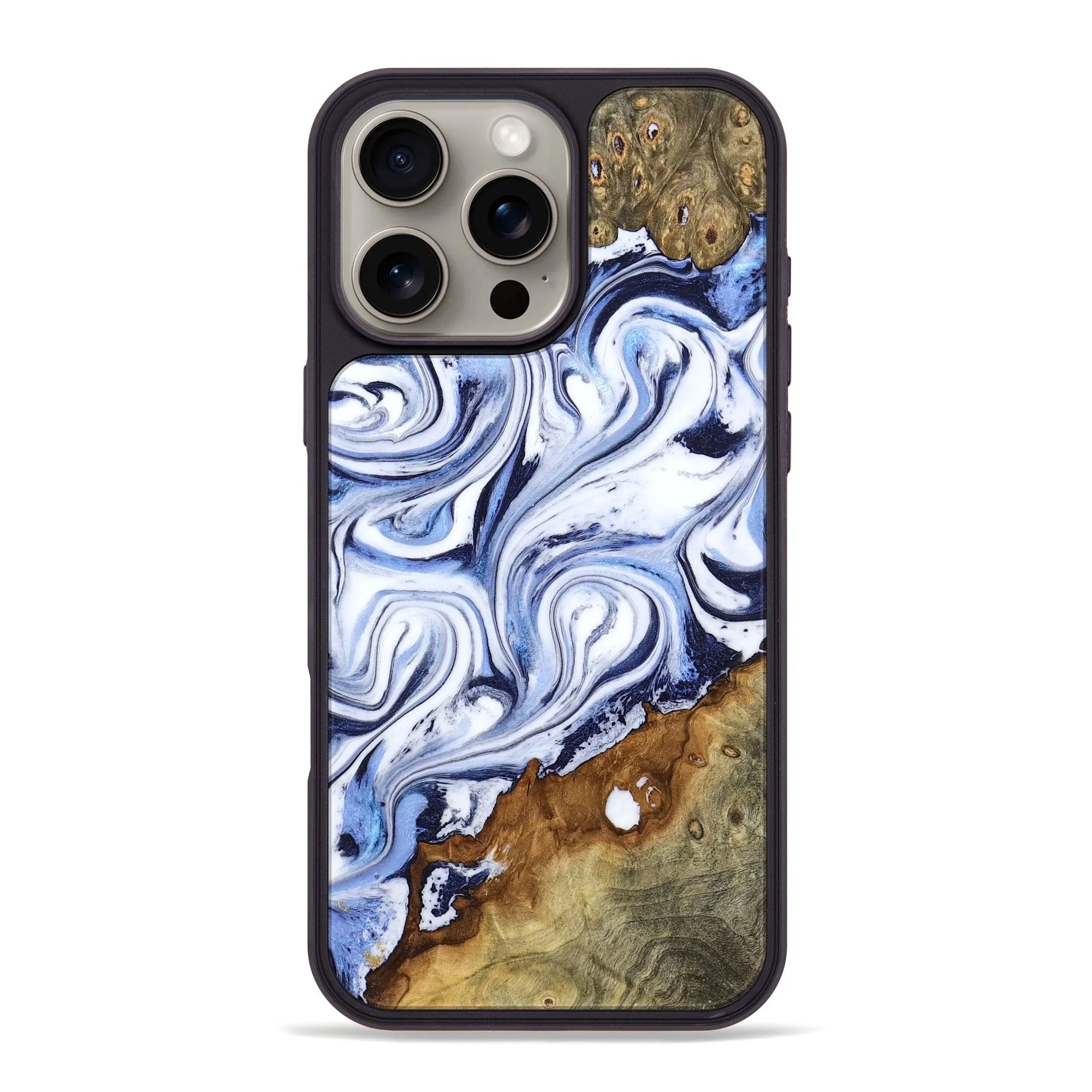 Anti Finger Smear Shock Guard Iphone 16 Pro Max Wood Phone Case - Tonya (Blue, 776678)