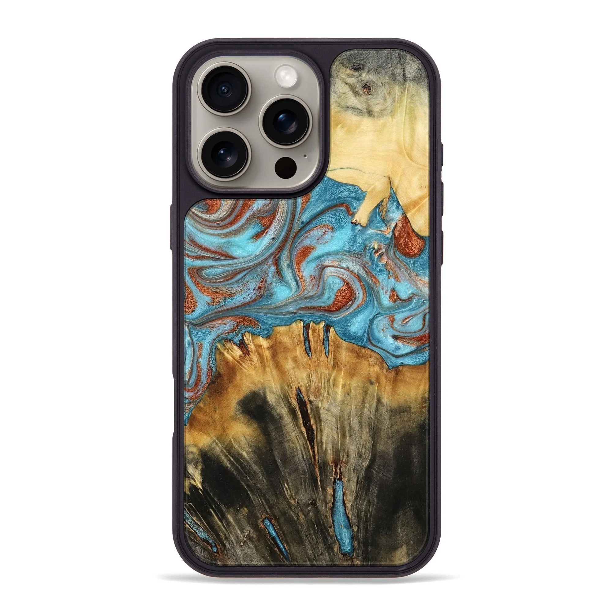 Anti Finger Oil Coating Iphone 16 Pro Max Wood Phone Case - Vallie (Teal & Gold, 777526)