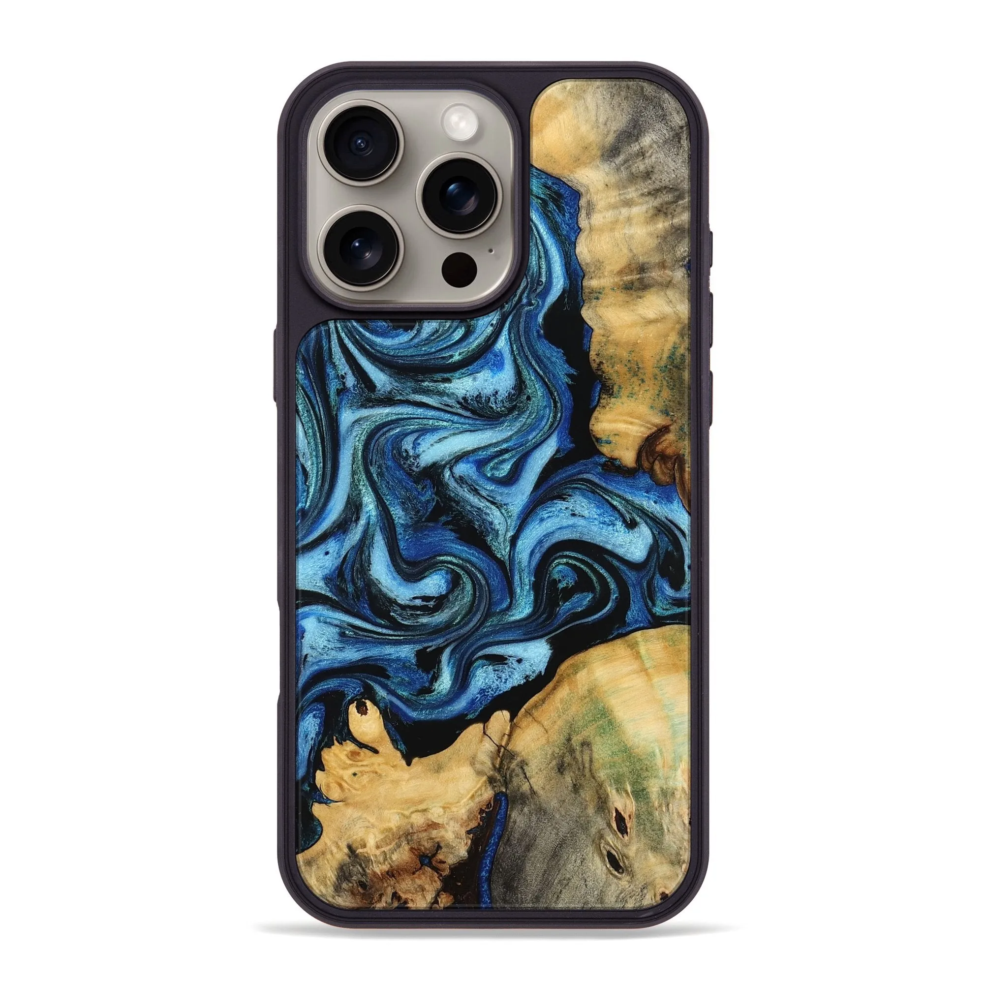 Anti Fingerprint Screen Shatterproof Glass Iphone 16 Pro Max Wood Phone Case - Wilfred (Blue, 778375)