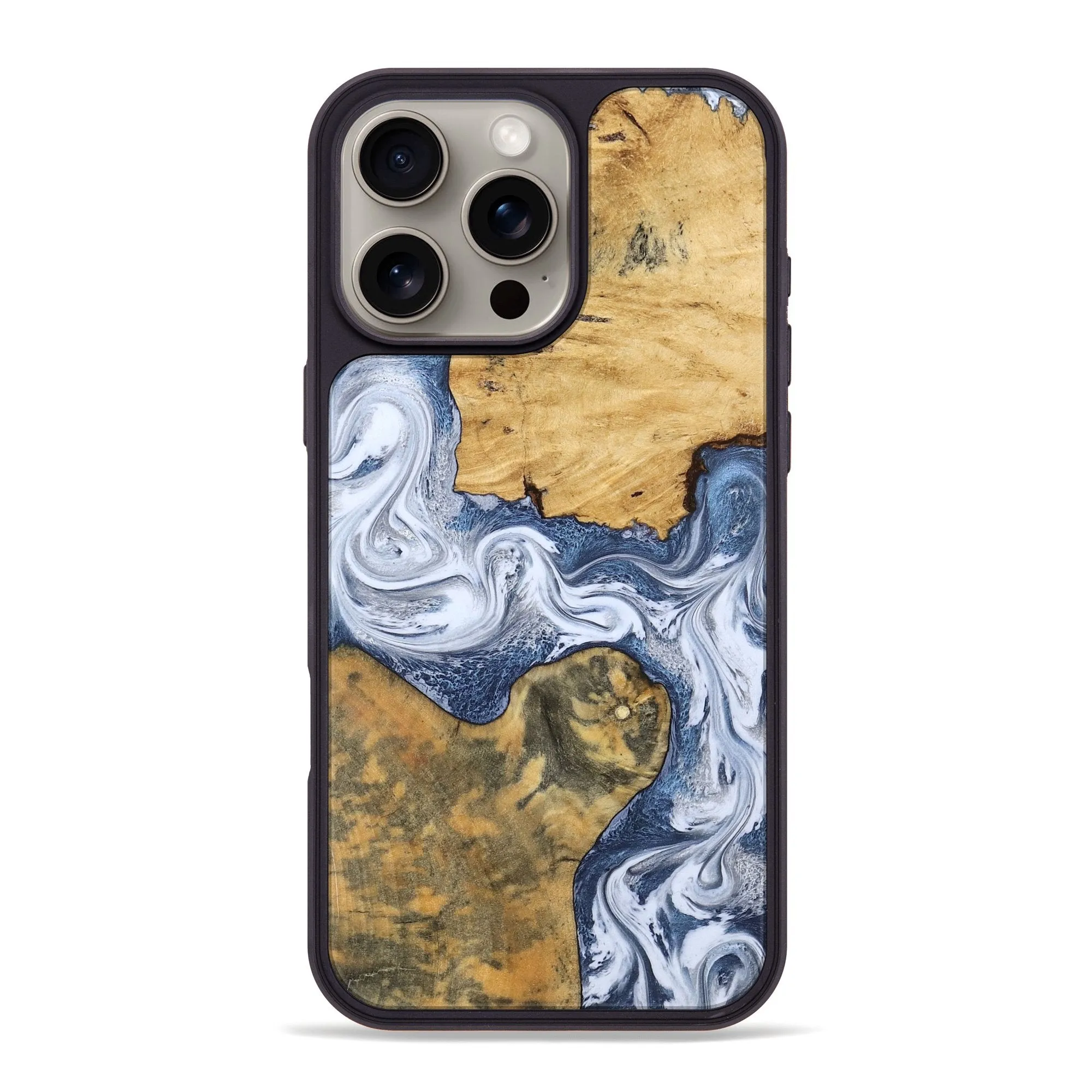 Iphone 16 Pro Max Wood Phone Case - Zana (Blue, 781782) Anti Scratch Shield Fingerprint Resistant