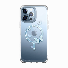 Iphone 13 Pro Halo Mag Case - Butterfly Blue Shock Guard Anti Fingerprint Coating