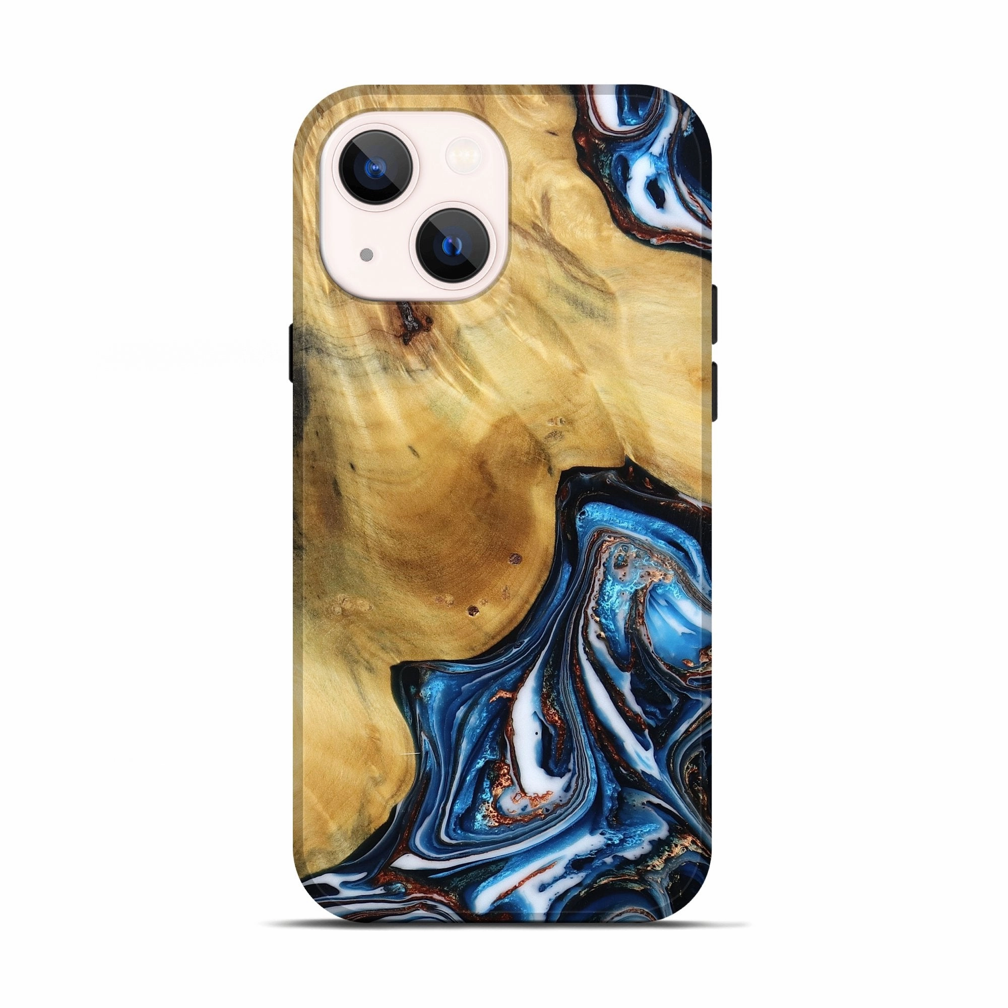 Iphone 13 Wood Live Edge Phone Case - Alize (Teal & Gold, 781259) Anti Reflection Screen Anti Finger Mark