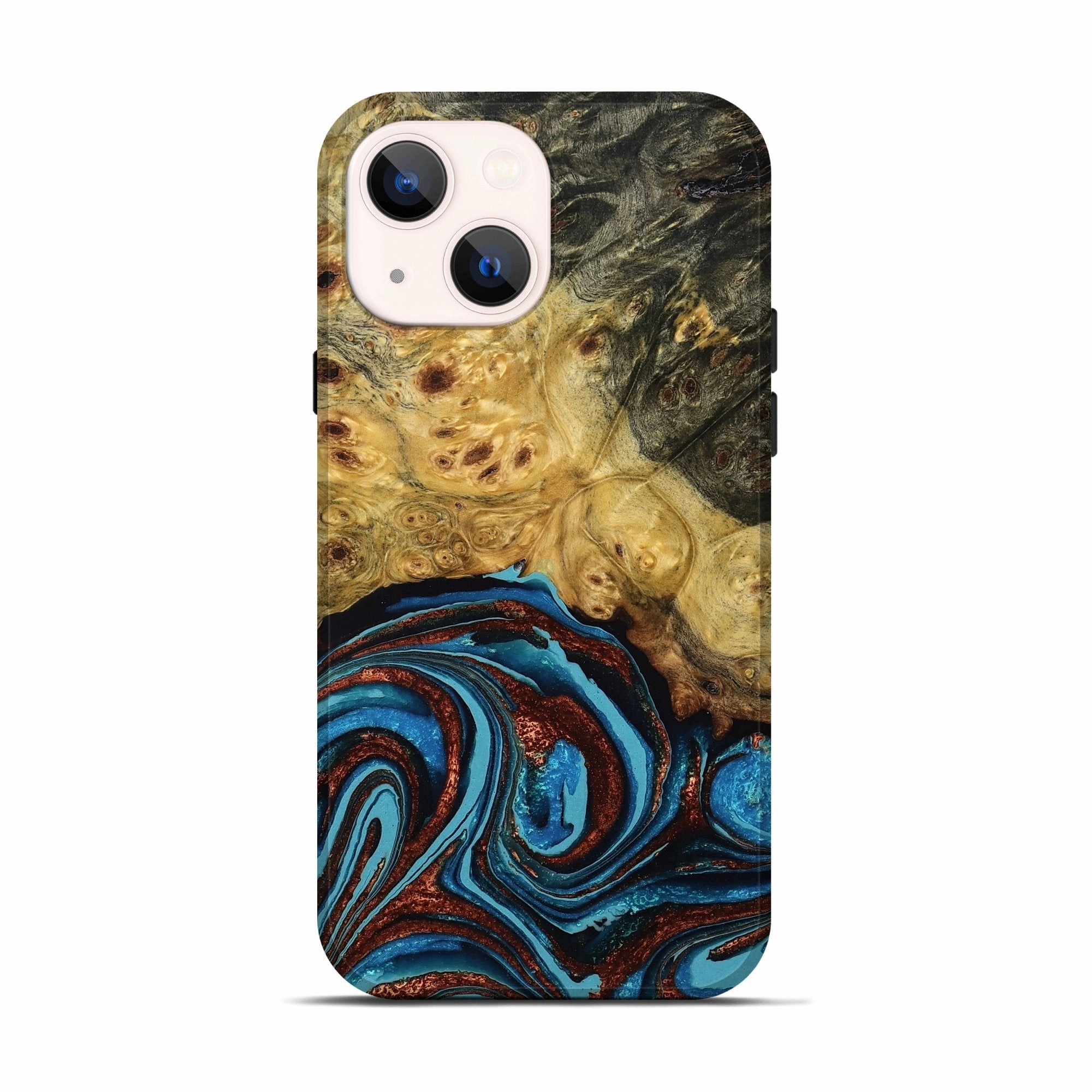 Anti Oil Film Iphone 13 Wood Live Edge Phone Case - Avah (Teal & Gold, 775202)